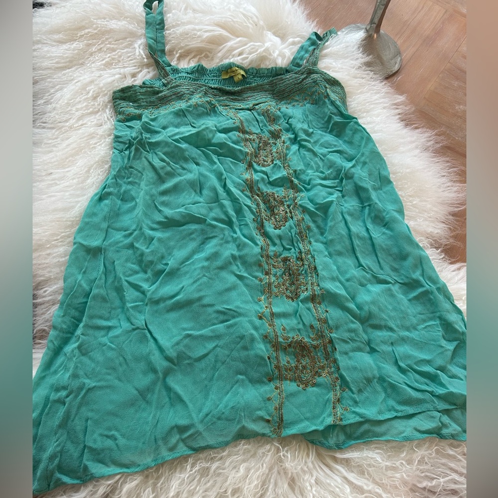 Vintage rare Willow Blosson Green Embroidered Sleeveless Women’s Top in SZ L!